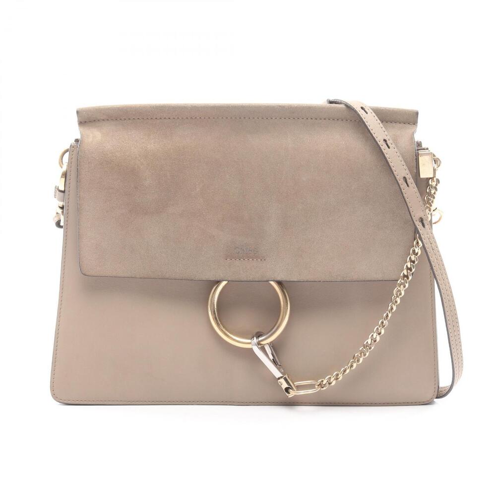 Chloe Faye Shoulder Bag Suede Leather Beige